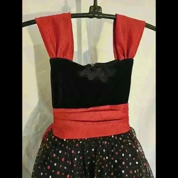 Charming Black and Red Polka Dot Dress for Girls - Picture 3 of 10